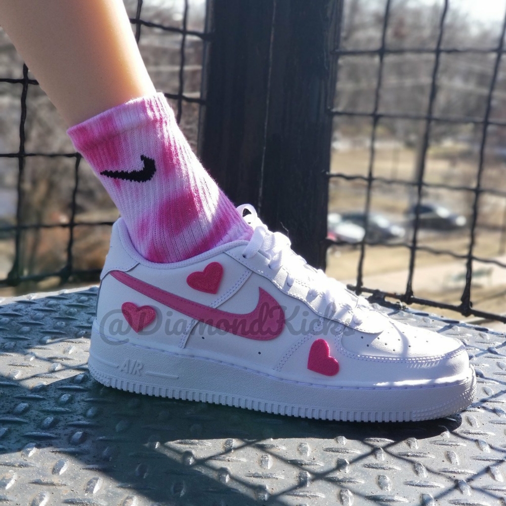 Custom Nike Air Force 1 Custom Hearts White Pink